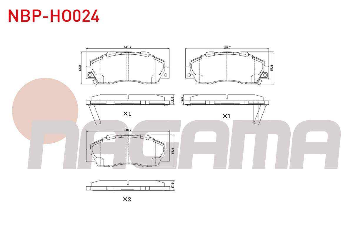 NAGAMA NBP-HO024 Brake Pad Front with Wear Indicator Honda Accord IV-V-VI 1.6i 2.0i 16V 1990-1993-1997 / Accord VI 1.6i 2.0i Ls 1997-2003 / Hr-V (Gh) 1.6 1999-/ Cr-VI 2.0i 16V 1995-2002 / Integra 2.0i 16V