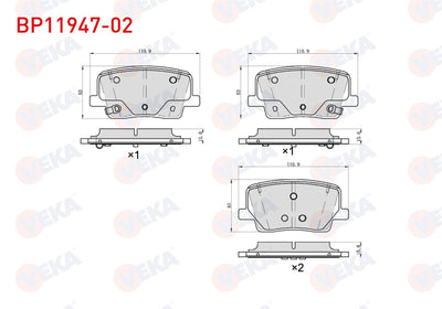 Veka BP11947-02 Brake Pad Rear with Wear Indicator Ssangyong Rexton 2.0 E-XDi W-2.7 XDi 2017 — Brake Pads