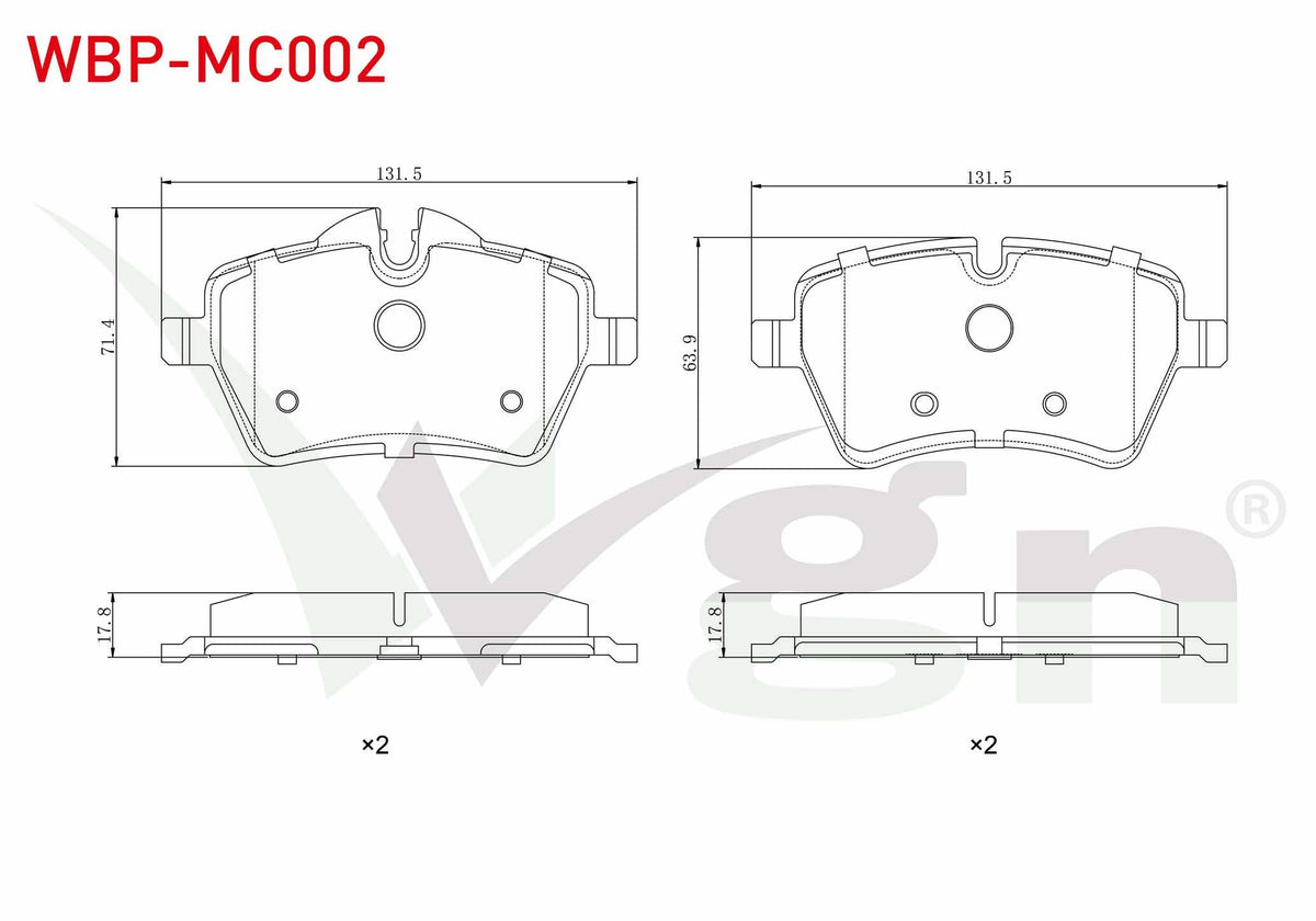 WGN WBP-MC002 Brake Pad Front Mini (R56) Cooper 1.6i 2006-2013 — Brake Pads