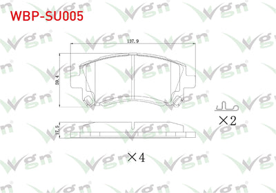 WGN WBP-SU005 Brake Pad Front Subaru Forester (Sf) 1995-2002 / Impreza 1992-2000 / Impreza 2000-2007 / Legacy II (Bd,Bg) 1994-1999 / Outback (Be, Bh) 1998-2003