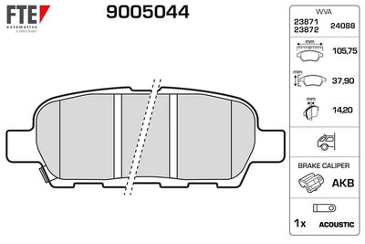 Fte 9005044 Rear Brake Pad Nissan Qashqai J10 07-13 X-Trail 07-13 Parthfinder 13-> Koleos 08-> Juke 10-> Suzuk — Brake Pads