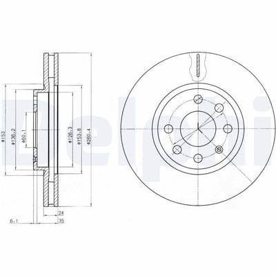 Delphi BG3569 Brake Disc Front Air (260mm) Opel Corsa C Z1.4Xe Z1.4Xep Z1.3Dt Y1.7Dt 01 07 Combo C 01 — Brake Rotors & Drums