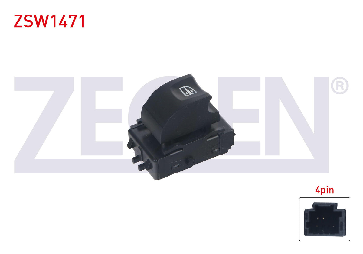 Zegen ZSW1471 Glass Release Switch Single 4 Pin Renault Fluence 2009-/ Laguna III 2007-2015 / Megane III — Switches & Relays