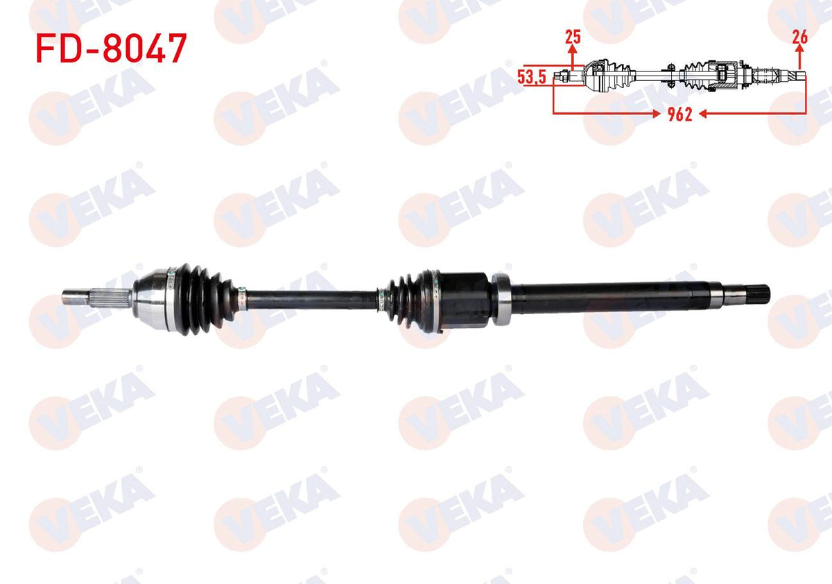 Veka FD-8047 Complete Axle Right Front Ford Transit Connect 1.8 TDCi 75 Hp Length 962mm 2002-2013 — Axles, CV Joints & Boots