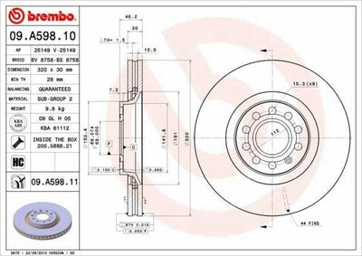 BREMBO Front Brake Discs 09.A598.11 - Audi A4 98-08, A6 98-05 & Seat Exeo 09-14 — Brake Rotors & Drums