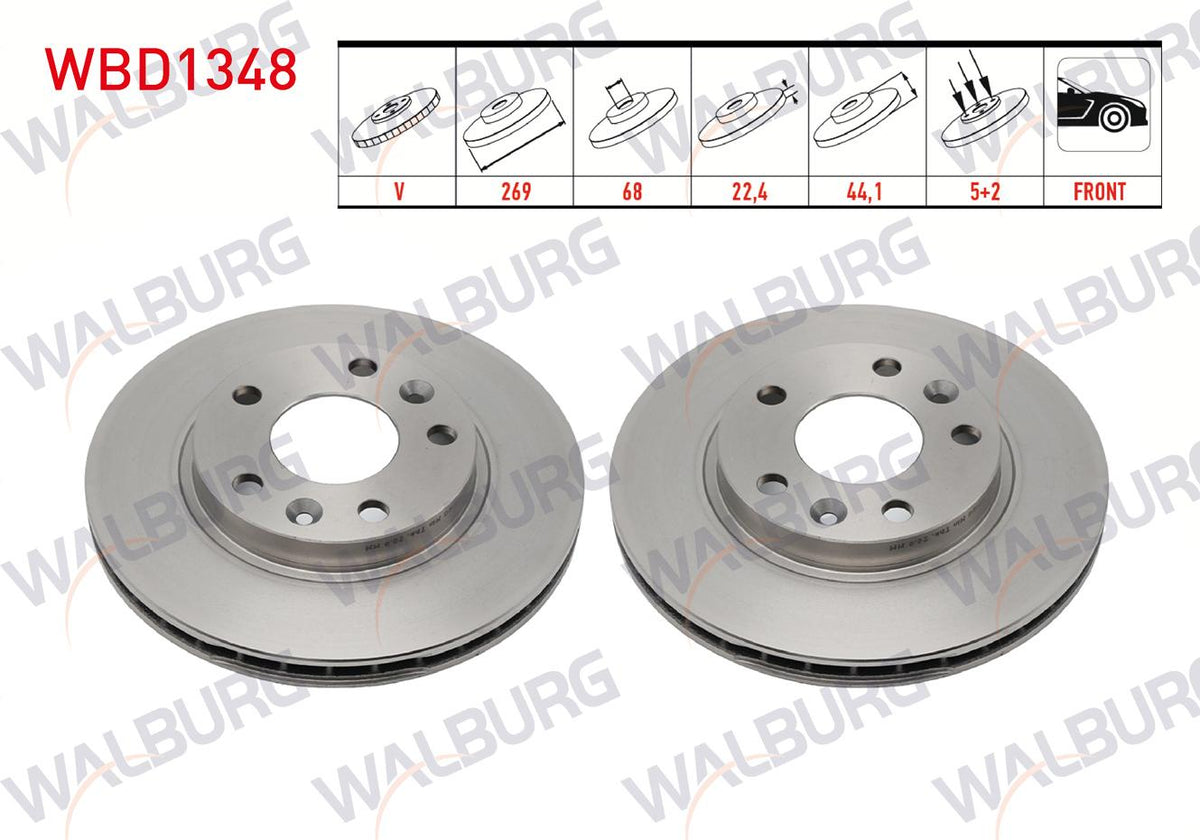 WALBURG WBD1348 Brake Disc Front Air 5 Bjn 269X22.4X68x44 — Brake Rotors & Drums