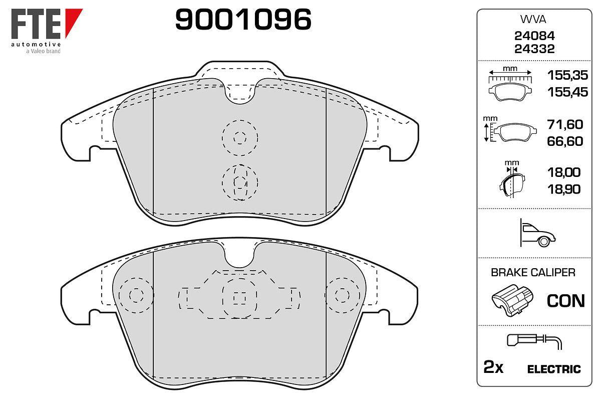 Fte 9001096 Front Brake Pad with Connector C5 (X7) 1.6/1.8/2.0 16V 1.6/2.0 HDi 02/08-P407 Dw10bted4 2.0 16V — Brake Pads