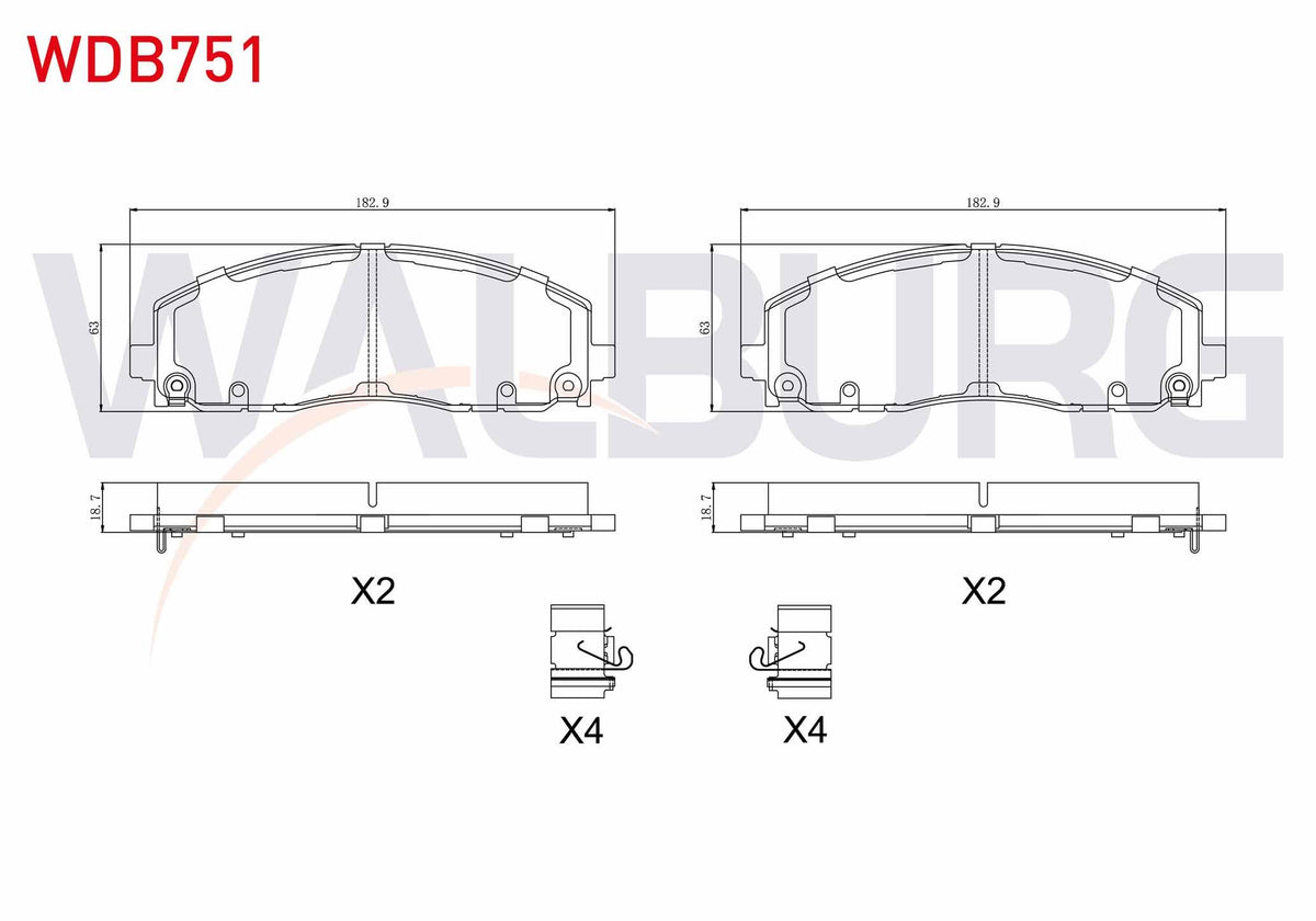 WALBURG WDB751 Brake Pad with Wear Indicator Front Fiat Freemont (Jf) 2.0 Mjt 2011 — Brake Pads