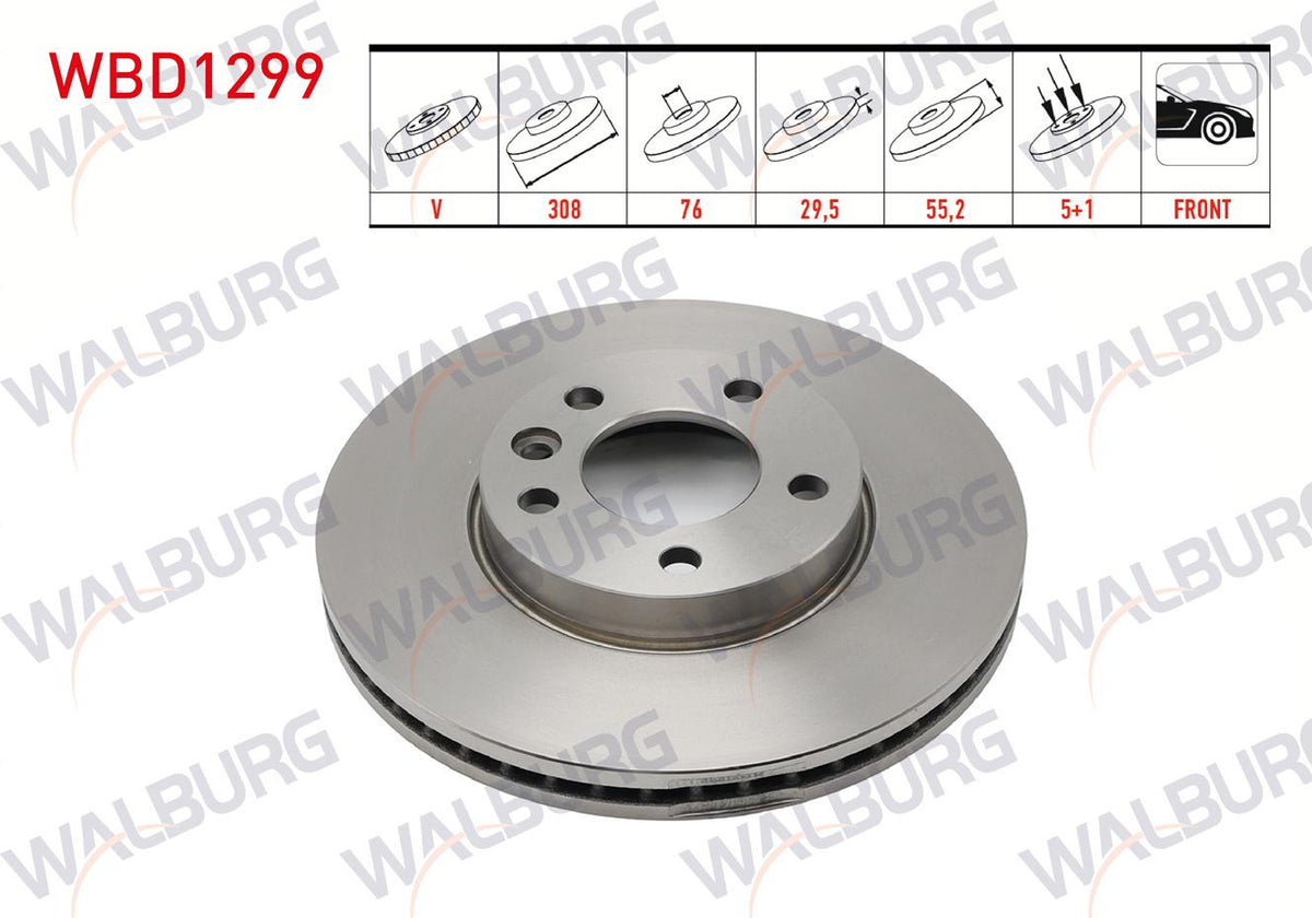 WALBURG WBD1299 Brake Disc Front Air 5 Bjn 308X29,5X76x55 — Brake Rotors & Drums