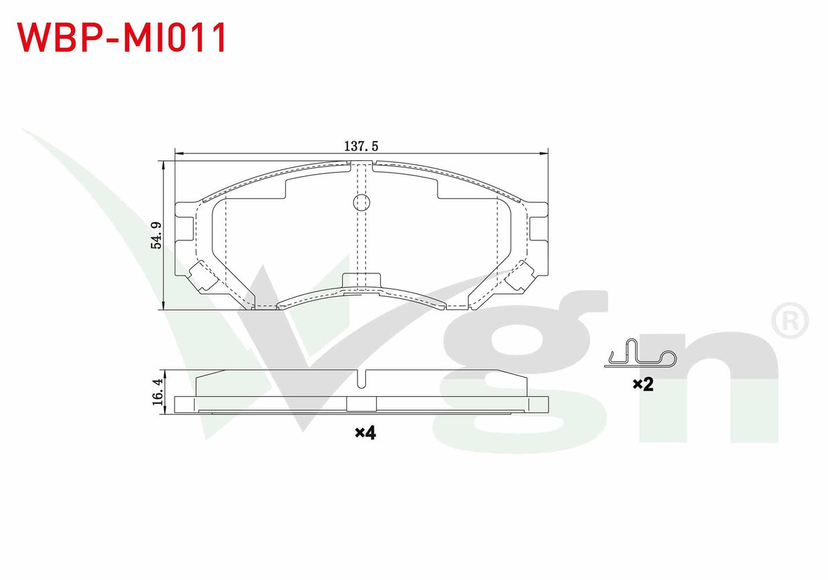 WGN WBP-MI011 Brake Pad Front Mitsubishi L 200 (K7t,K6t) 2.5 TD 1996-2007 / L 200 (K7t,K6t) 2.0 1996-2007 / L 200 (K7t,K6t) 2.5 D 1996-2007