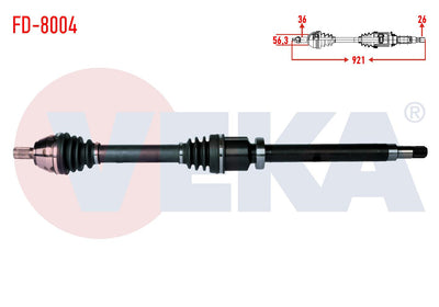 Veka FD-8004 Complete Axle Right Front Ford Focus II (Da) 1.6 TDCi Length 921mm 2004-2011 — Axles, CV Joints & Boots