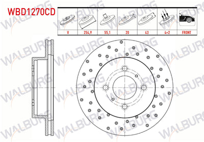 WALBURG WBD1270CD Brake Disc Front Air Coated Performance Drilled 4 Bjn 254,9X20x55 — Brake Rotors & Drums