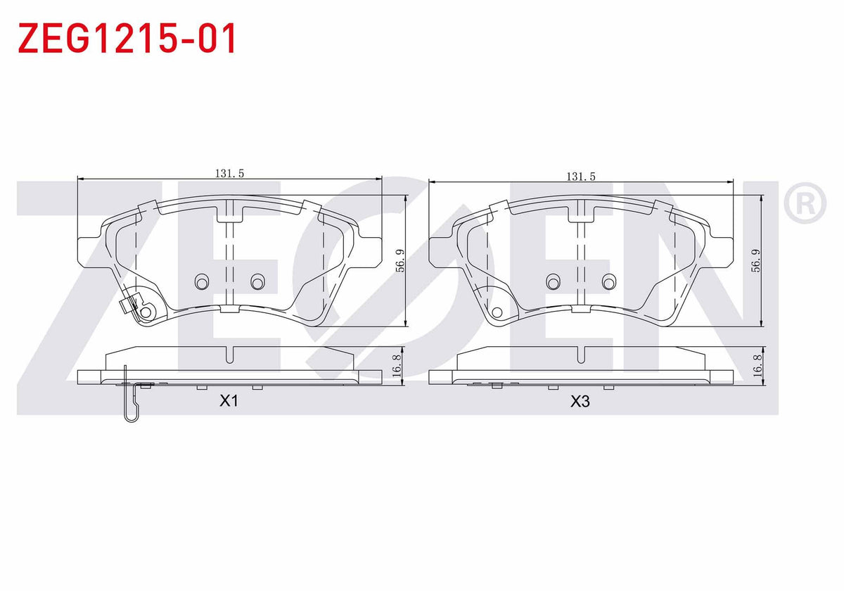 Zegen ZEG1215-01 Brake Pad Front Suzuki Sx4 (Gy) 1.5 Vvt-I 2006-2013 / Sx4 (Gy) 1.6 4X4 2006-2013 / Fiat Sedici 1.6 16V 2006