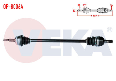 Veka OP-8006A Complete Axle Right Front Opel Vectra B 2.0i ABS li 29 Outer Length 959mm 1995-2003 — Axles, CV Joints & Boots