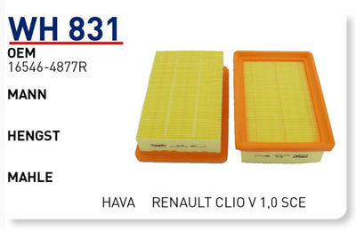 Wunder Renault Clio 5 2019-2022 1.0 Sce & tCe Air Filter — Air & Cabin Filters