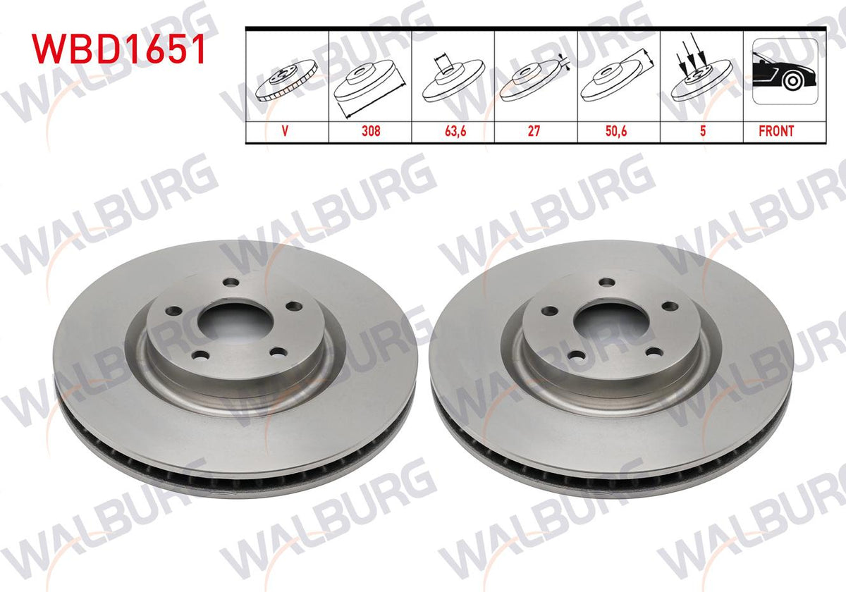 WALBURG WBD1651 Brake Disc Front Air 5 Bjn 308X27x63,6X50 — Brake Rotors & Drums