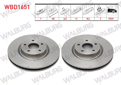 WALBURG WBD1651 Brake Disc Front Air 5 Bjn 308X27x63,6X50 — Brake Rotors & Drums