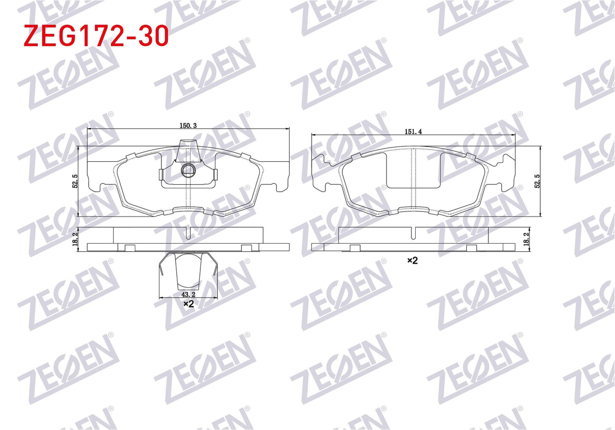 Zegen ZEG172-30 Brake Pad Front Fiat Doblo (119,223) 1.9 JTD 17.80mm 2001-2010 — Brake Pads