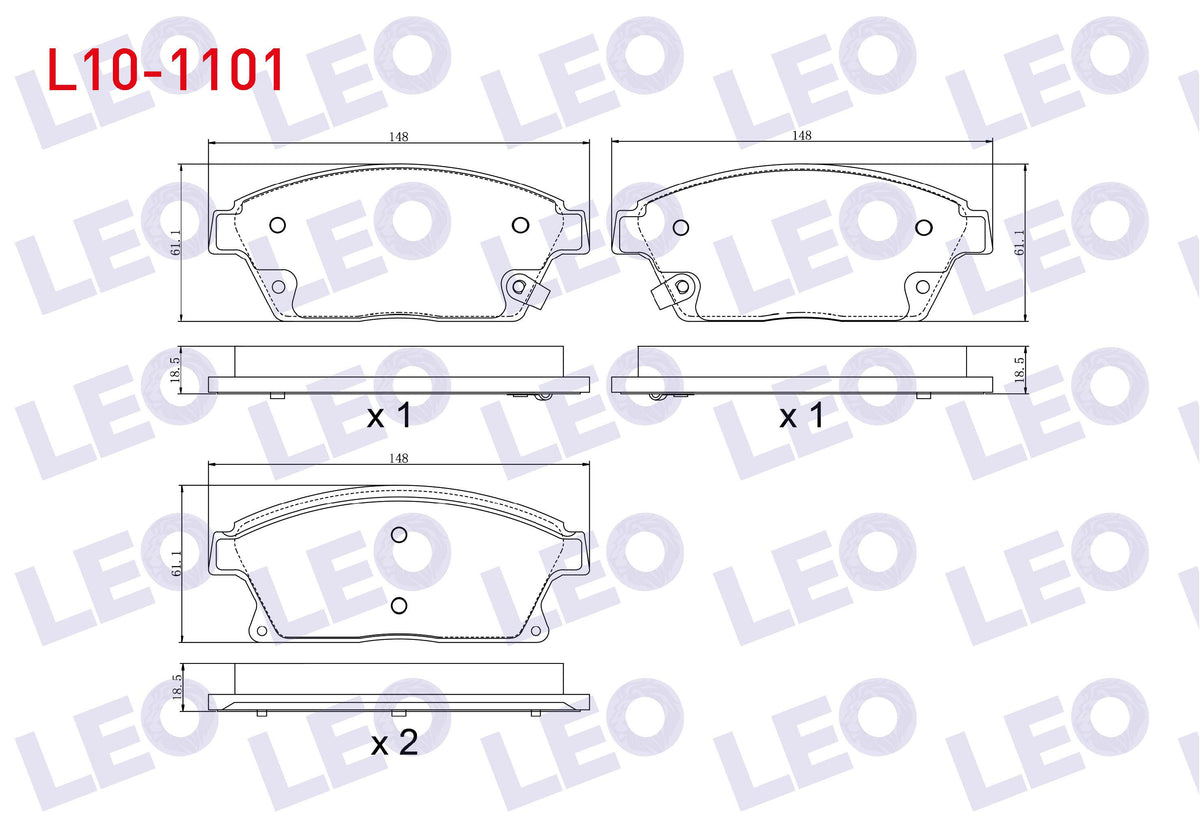 LEO L10-1101 Brake Pad Front with Wear Indicator Opel Astra J 1.6i 16 Rim 2009-2016 / Mokka 1.4 2012-/ Zafira C 1.6 2011-/ Chevrolet Trax 1.6 2012-2014 / Cruze 1.6 2009-2014 /
