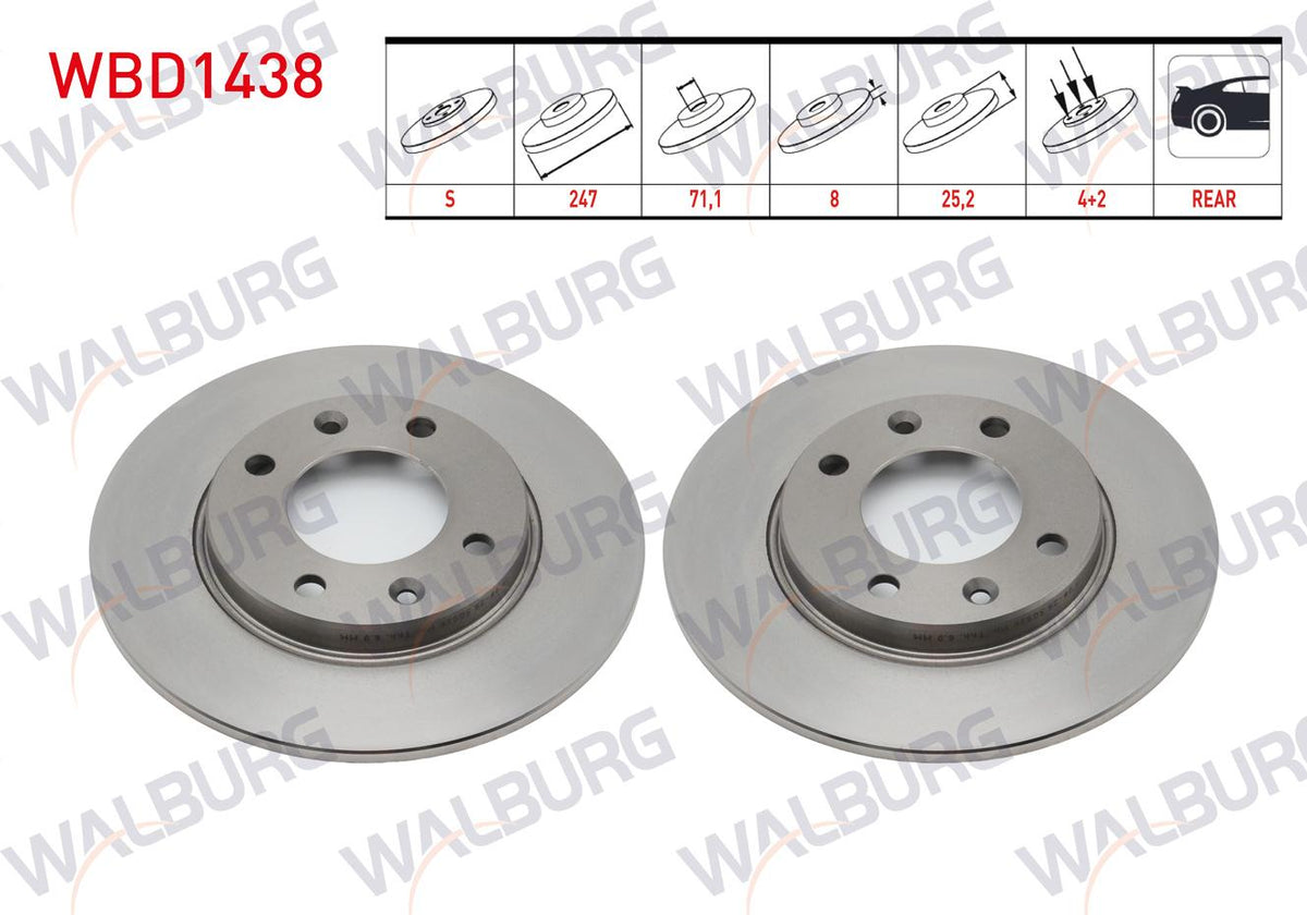 WALBURG WBD1438 Brake Disc Rear Straight 4 Bjn 247X8x71,1X25 — Brake Rotors & Drums