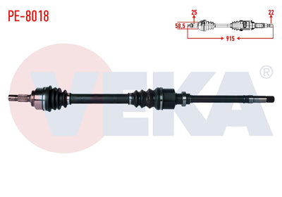 Veka PE-8018 Complete Axle Right Front Peugeot 307 (3A / C) 1.4 Ma Transmission Length 915mm 2000 — Axles, CV Joints & Boots
