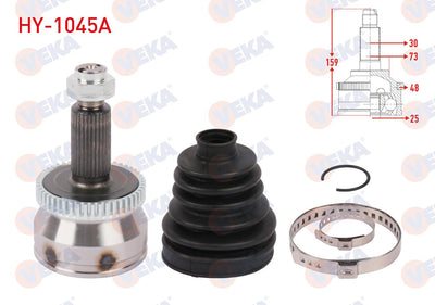 Veka HY-1045A CV Joint Left-Right Front Outer with ABS 48 Outer Length 159mm Hyundai Tucson 2.0 CR — Axles, CV Joints & Boots