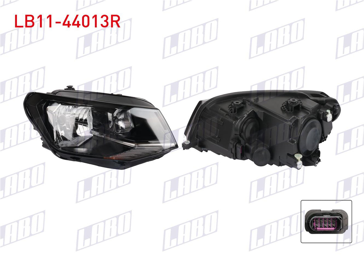 LABO LB11-44013R Headlight Right (Black with Frame) Volkswagen Caddy 2016 — Headlights