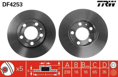 TRW DF4253 Front Brake Disc Polo 02-10 Fabia 00-10 239x185x100 — Brake Rotors & Drums