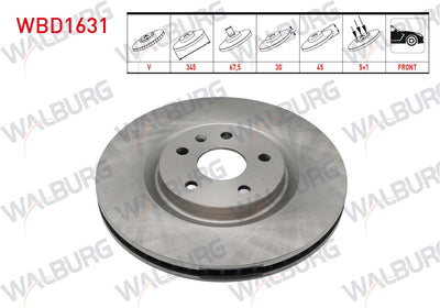 WALBURG WBD1631 Brake Disc Front Air 5 Bjn 18 Rim 345X30x67,5X45 Opel Insignia B 1.6 CDTi-1.6T-2.0 4X4 GSi 2017-| Set of 2