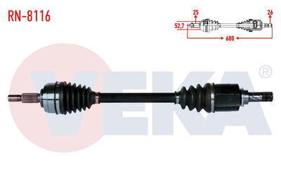 Veka RN-8116 Complete Axle Left Front Renault Fluence (L30) 1.5 dCi 6 Gear Length 680mm 2009 — Axles, CV Joints & Boots