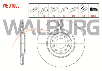 WALBURG WBD1000 Brake Disc Front Air 5 Bjn 330X28x70x39 — Brake Rotors & Drums