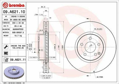 Brembo 09.A621.11 Brake Discs Set of 2 — Brake Rotors & Drums