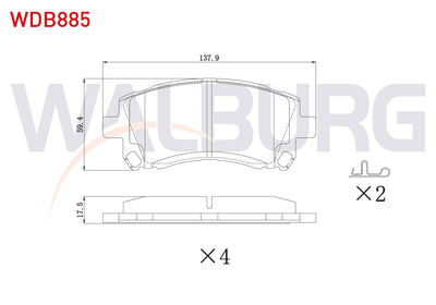 WALBURG WDB885 Brake Pad Front Subaru Forester (Sf) 1995-2002 / Impreza 1992-2000 / Impreza 2000-2007 / Legacy I — Brake Pads