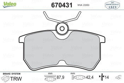 Valeo 670431 Brake Pad Set Rear Disc Brakes for 99 04 Focus 0.68 kg Compatible with Ford Focus 1999-20 — Brake Rotors & Drums