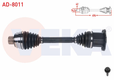 Veka AD-8011 Complete Axle Left-Right Front Length 496mm Audi A6 2.0 TDI-2.0 TFSI-3.0 TDI 2010-/ A — Axles, CV Joints & Boots