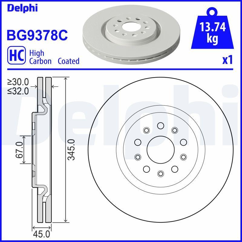 Delphi BG9378C Brake Disc (Single Pack)-Painted, Drilled