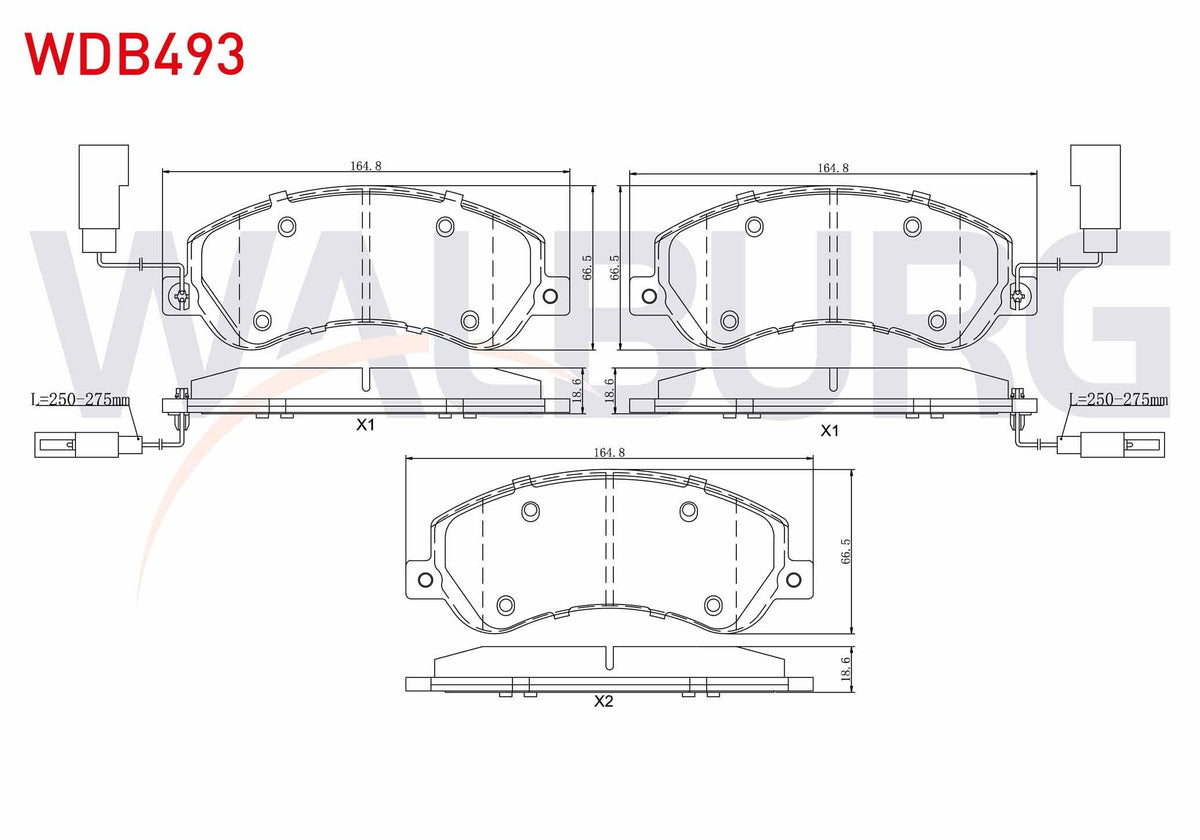 WALBURG WDB493 Brake Pad Front with Connector Ford Transit (V347) 2.4 TDCi-3.2 TDCi (Rear Wheel Drive) 2006-2014 — Brake Pads