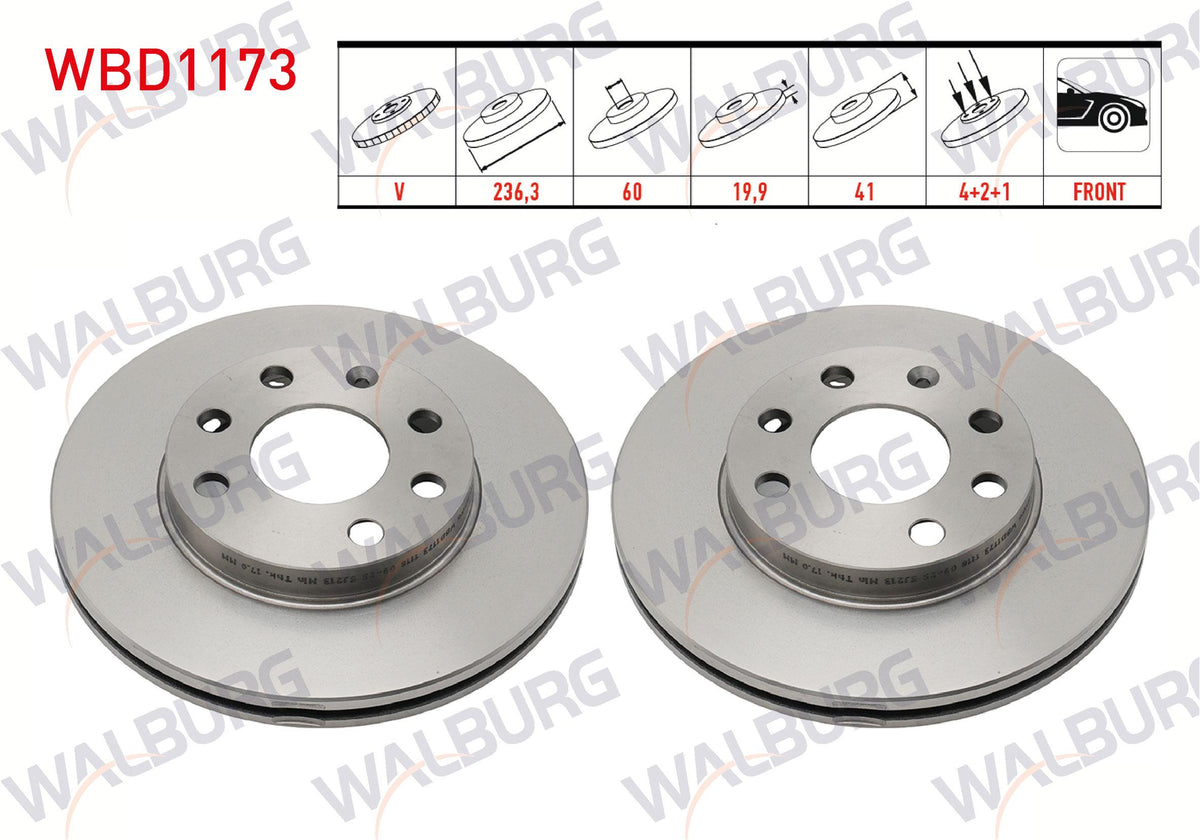 WALBURG WBD1173 Brake Disc Front Air 4 Bjn 236,3X19,9X60x41 Opel Vectra A 1.6 1988-1995 / Astra F 1.4i — Brake Rotors & Drums