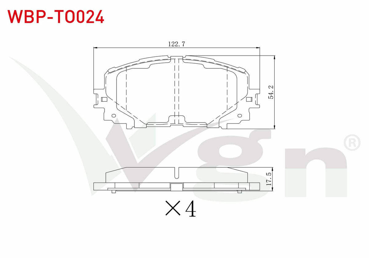WGN WBP-TO024 Brake Pad Front Toyota Yaris (P9) 1.0 Vvt-I 2006-2010 / Yaris (P9) 1.3 Vvt-I 2006-2010 / Yaris (P9) 1.33 Vvt-I 2006-2010 / Yaris (P9) 1.4 D-4D 2006-2010