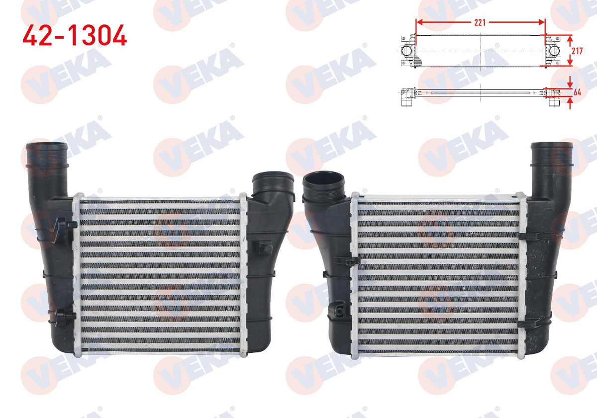 Veka 42-1304 Turbo Radiator (Intercooler) Audi A4 1.9 TDI M-T-2.0 TDI 2004-2008 / A6 1.9 TDI 1997-2004 — Radiators & Fans