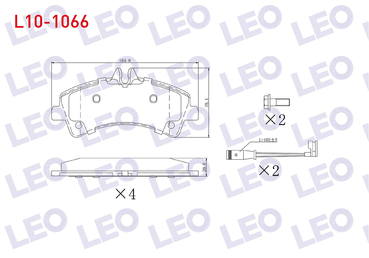 LEO L10-1066 Brake Pad Rear with Connector Mercedes Sprinter 5T (906) 515 CDI Pair Wheel 2006-2009 / VW Crafter — Brake Pads