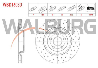 WALBURG WBD1603D Brake Disc Front Air Performance Drilled 5 Bjn 380X34x72x54 — Brake Rotors & Drums