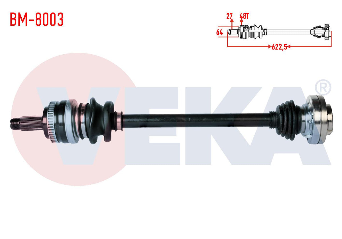 Veka BM-8003 Complete Axle Left Rear BMW 3 Series (E46) 316 i ABS li 48 Outer Length 622,5mm 1998-2005