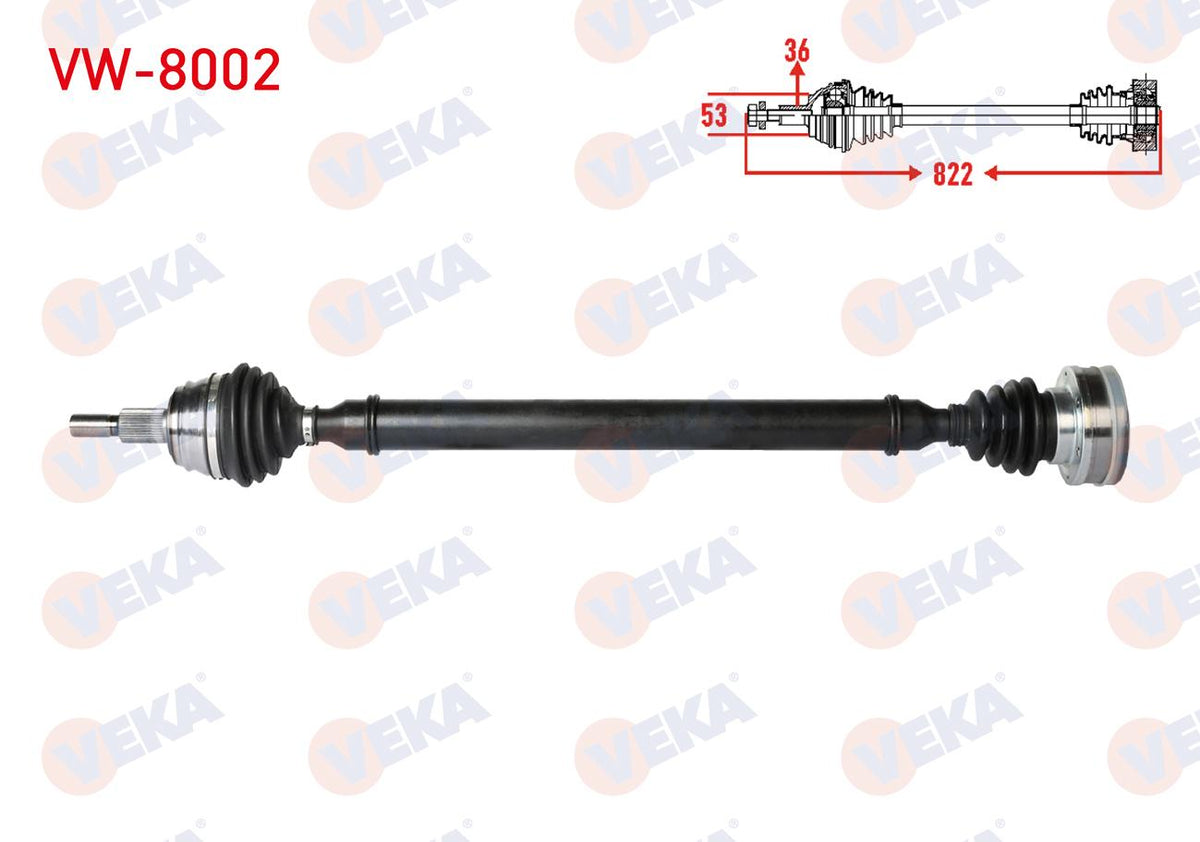 Veka VW-8002 Complete Axle Right Front Volkswagen Golf IV (1J1) 1.6i Length 822mm 1997-2005 — Axles, CV Joints & Boots