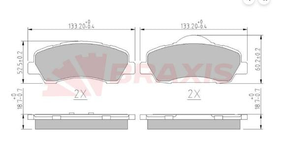 BRAXIS AA0610 Brake Pad Front Peugeot 301/308/C-Elysée/C4 Cactus Mando Tip 12-14 — Brake Pads