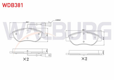 WALBURG WDB381 Brake Pad Front with Connector Fiat Stilo (192) 1.4 16V 2001-2010 / MiTo (955) 1.4 T 2008-/ MiTo — Brake Pads