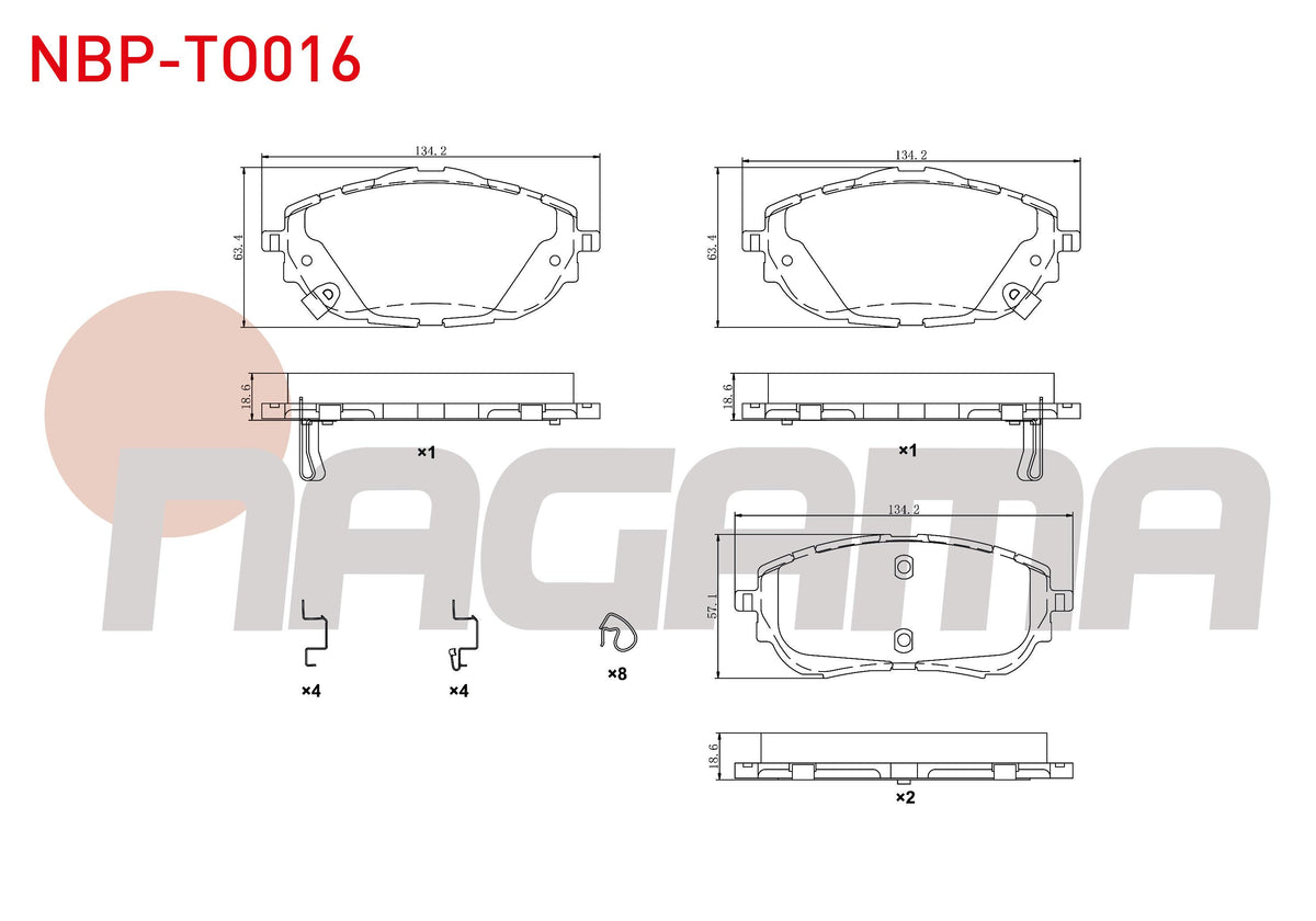 NAGAMA NBP-TO016 Brake Pad Front with Wear Indicator Toyota Corolla 1.6 2012-/ Corolla 1.33 2012-/ Corolla 1.4 D — Brake Pads