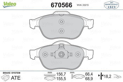 Valeo 670566 Brake Pad Front Renault Laguna II Megane II Scenic II 1.5 dCi 1.6 2.0 — Brake Pads