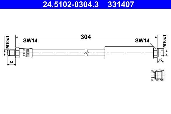 ATE 24.5102-0304.3 Brake Hose Rear E-60 / 61 / 63 / 64 / 65 / 66 — Brake Hydraulics