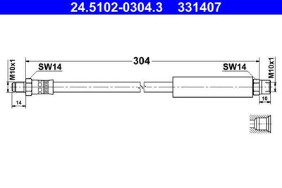 ATE 24.5102-0304.3 Brake Hose Rear E-60 / 61 / 63 / 64 / 65 / 66 — Brake Hydraulics